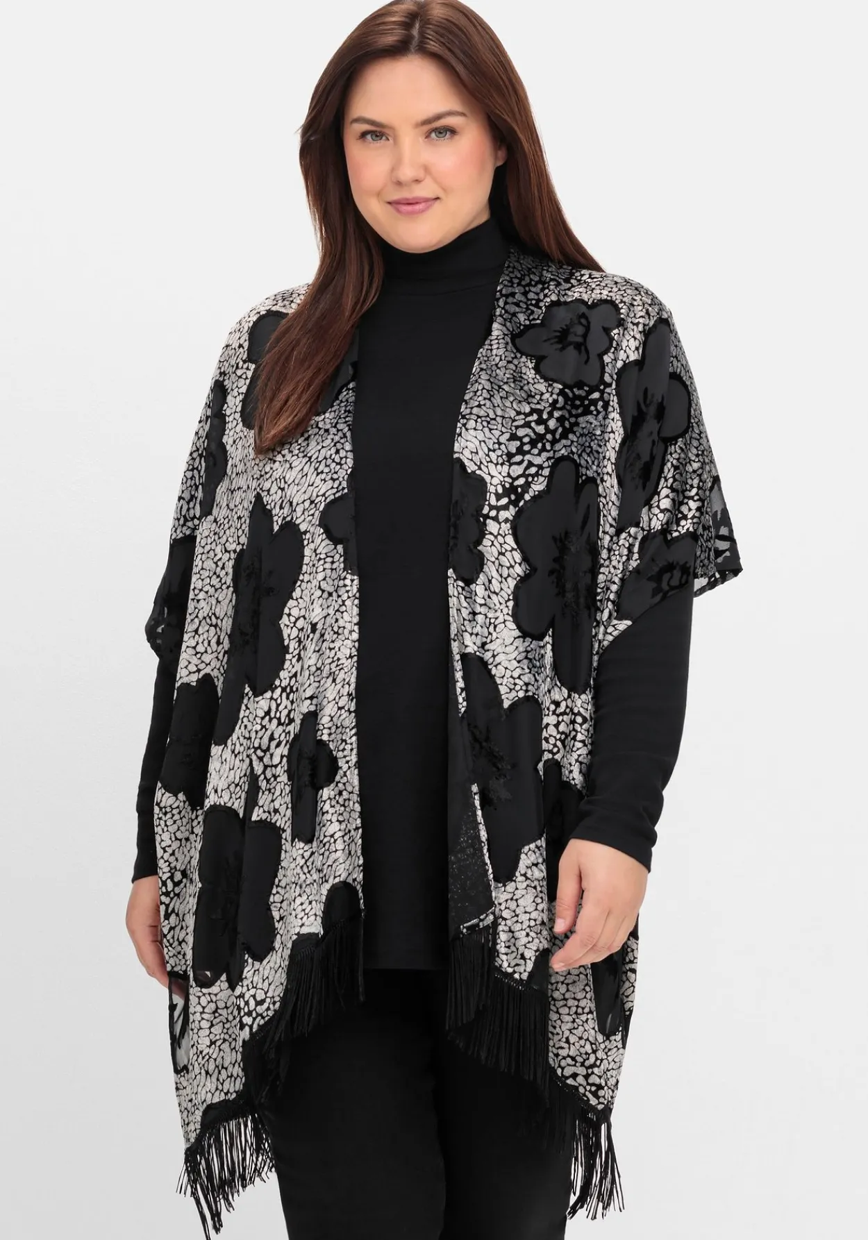 Cape im Kimonostil mit Samt- und Ausbrennerdetails<sheego by Joe Browns Hot