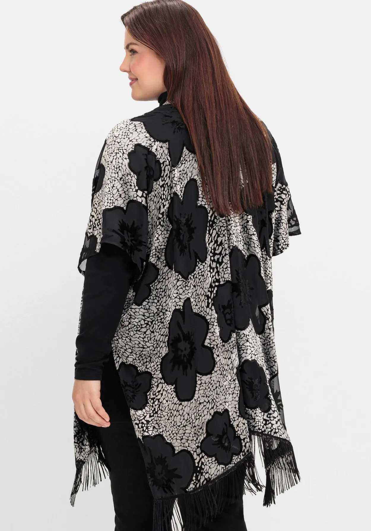 Cape im Kimonostil mit Samt- und Ausbrennerdetails<sheego by Joe Browns Hot