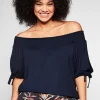 Carmenshirt mit Smokeinsatz und längerem Halbarm<sheego Sale