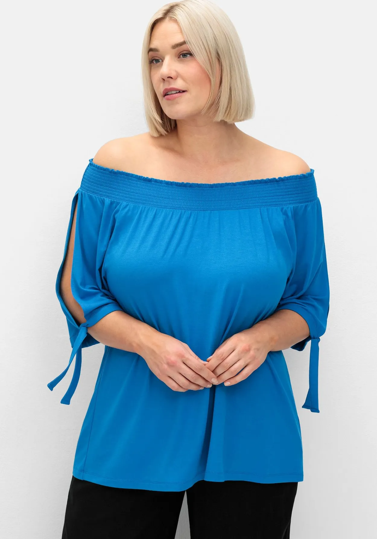 Carmenshirt mit Smokeinsatz und längerem Halbarm<sheego Clearance