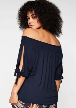 Carmenshirt mit Smokeinsatz und längerem Halbarm<sheego Sale