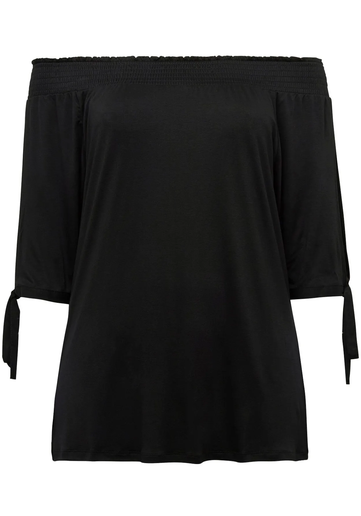 Carmenshirt mit Smokeinsatz und längerem Halbarm<sheego Outlet