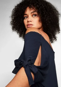 Carmenshirt mit Smokeinsatz und längerem Halbarm<sheego Sale