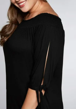 Carmenshirt mit Smokeinsatz und längerem Halbarm<sheego Outlet