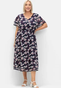 Chiffonkleid mit Blumendruck und Flügelärmeln<sheego Fashion