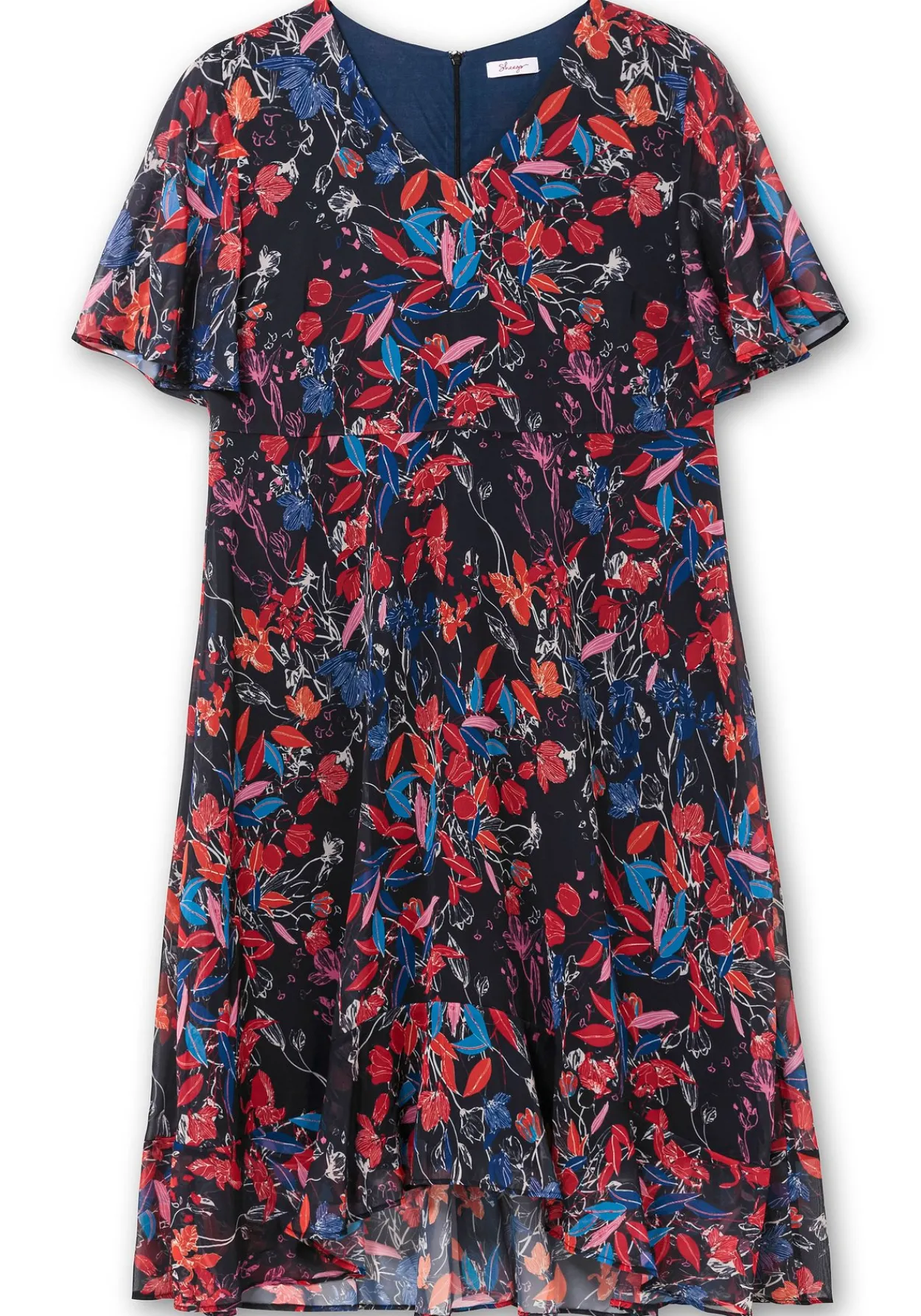 Chiffonkleid mit Blumendruck und Volant am Saum<sheego Sale