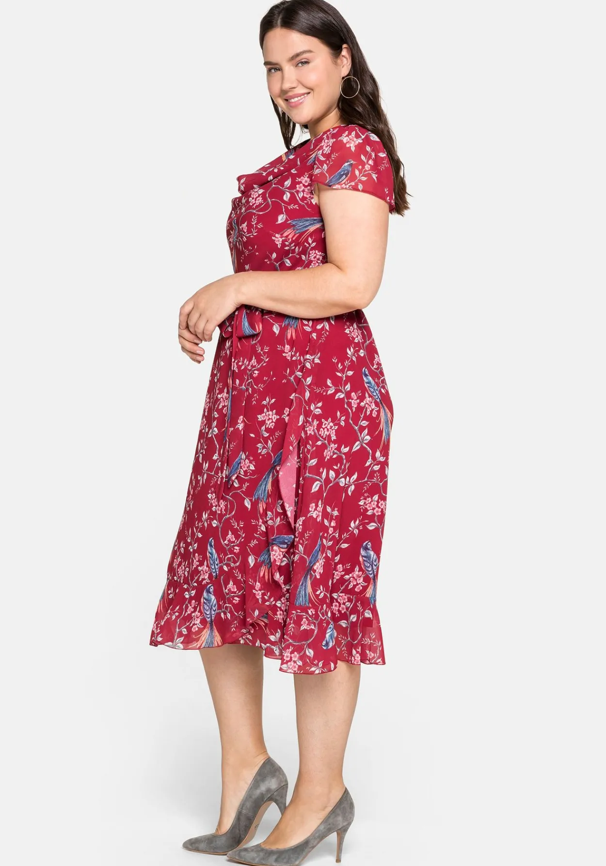 Chiffonkleid mit Blumenprint und Wasserfallkragen<sheego by Joe Browns Sale