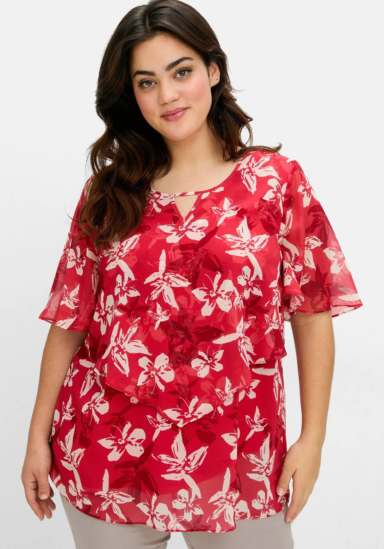 Chiffontunika mit Blütenprint und Flügelärmeln<sheego Hot