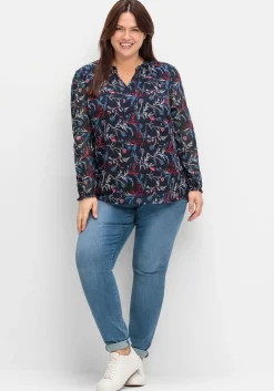 Chiffontunika mit Blumendruck und Bindeband<sheego Hot