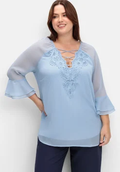 Chiffontunika mit Spitze und Volantärmeln<sheego x Fair Lady New