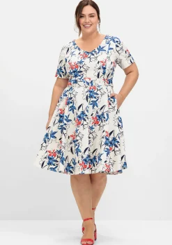Cocktailkleid mit Blumenprint und Stoffgürtel<sheego Best
