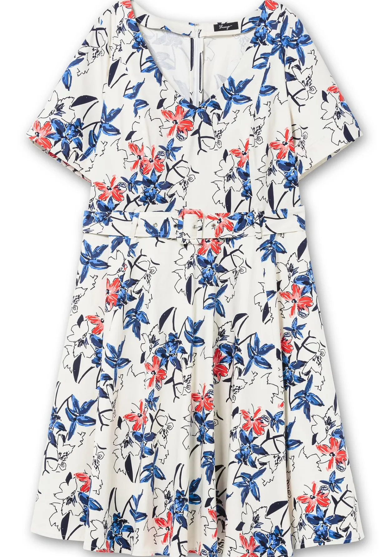 Cocktailkleid mit Blumenprint und Stoffgürtel<sheego Best
