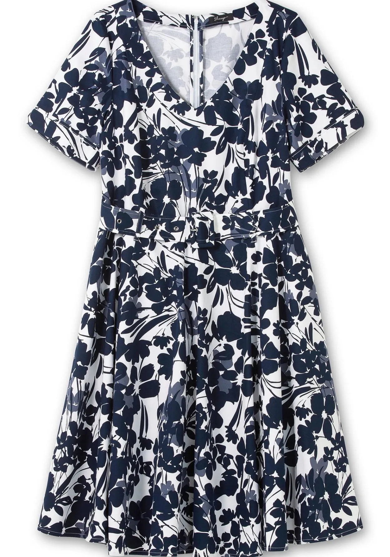Cocktailkleid mit Blumenprint und Stoffgürtel<sheego Fashion