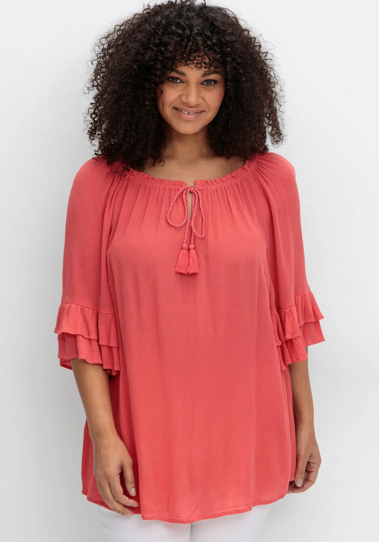 Crinkle-Tunika mit Rüschenärmeln<sheego by Joe Browns Outlet