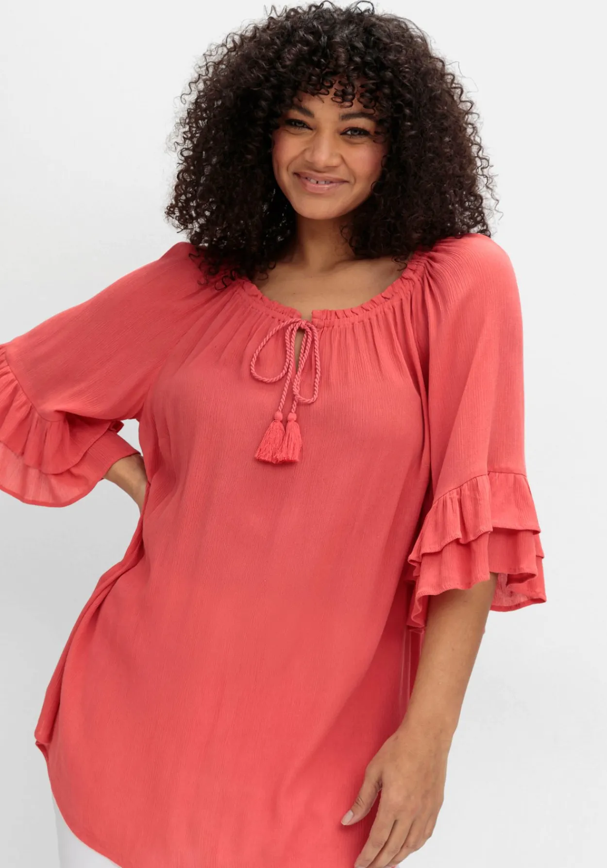 Crinkle-Tunika mit Rüschenärmeln<sheego by Joe Browns Outlet