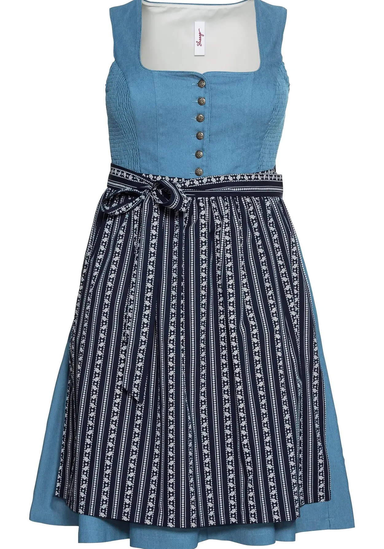 Dirndl im Denim-Look, mit bedruckter Schürze<sheego Online