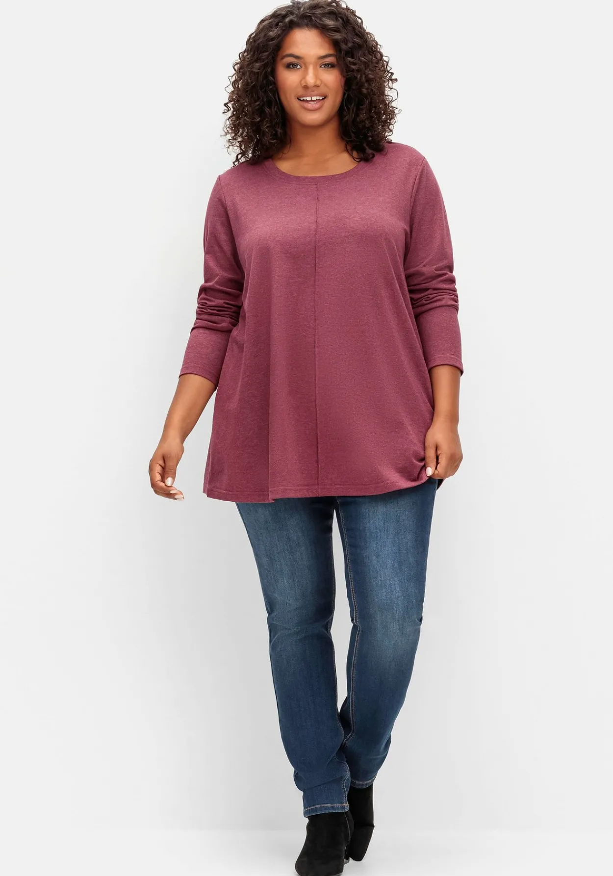 Fein meliertes Langarmshirt in A-Linie, mit Rundhals<sheego Outlet