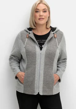 Fleecejacke mit Kapuze und Strick-Einsätzen<sheego Sale