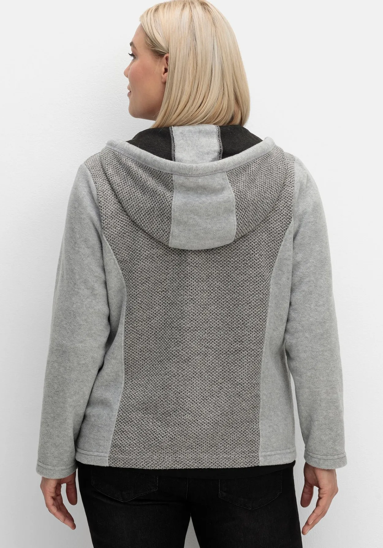 Fleecejacke mit Kapuze und Strick-Einsätzen<sheego Sale