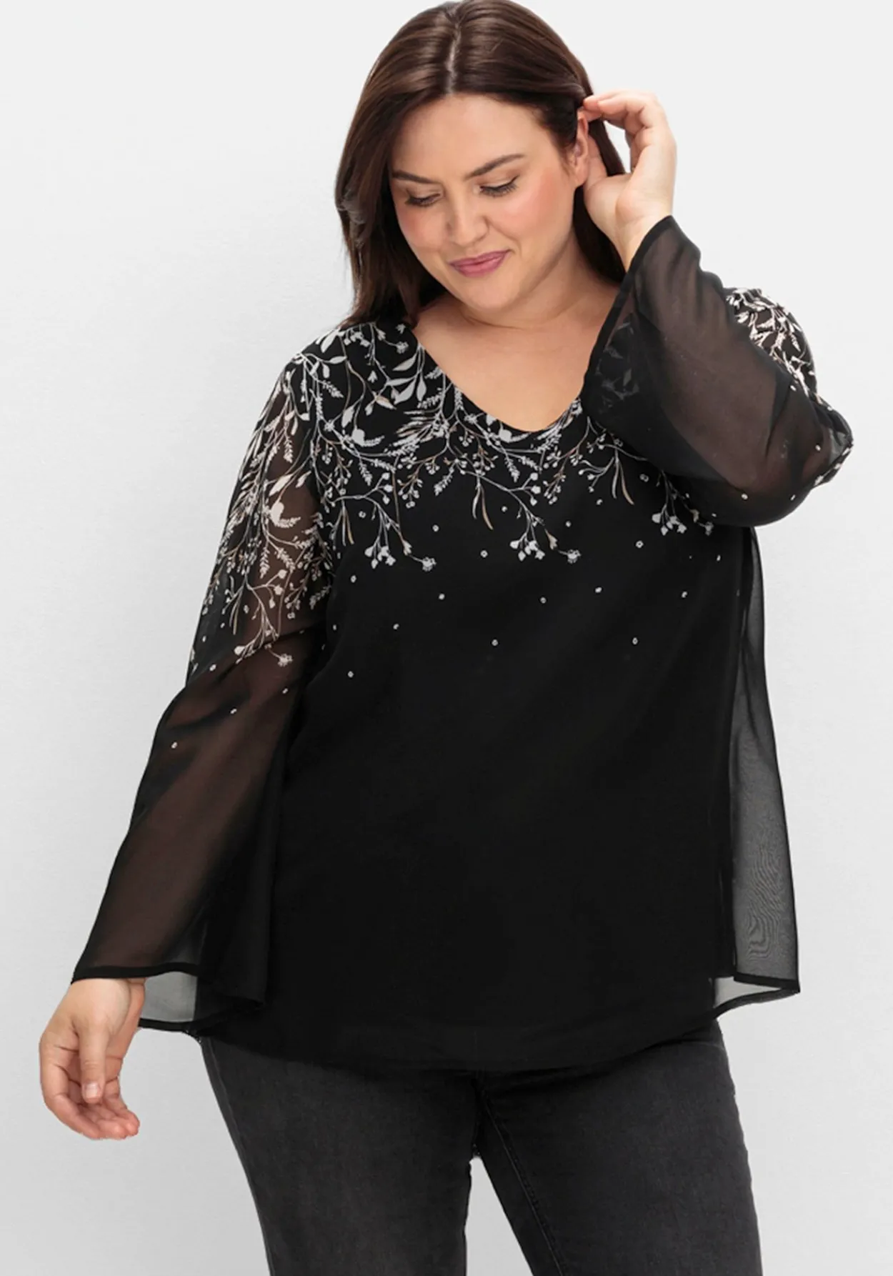 Gefütterte Chiffontunika mit Alloverprint<sheego Outlet