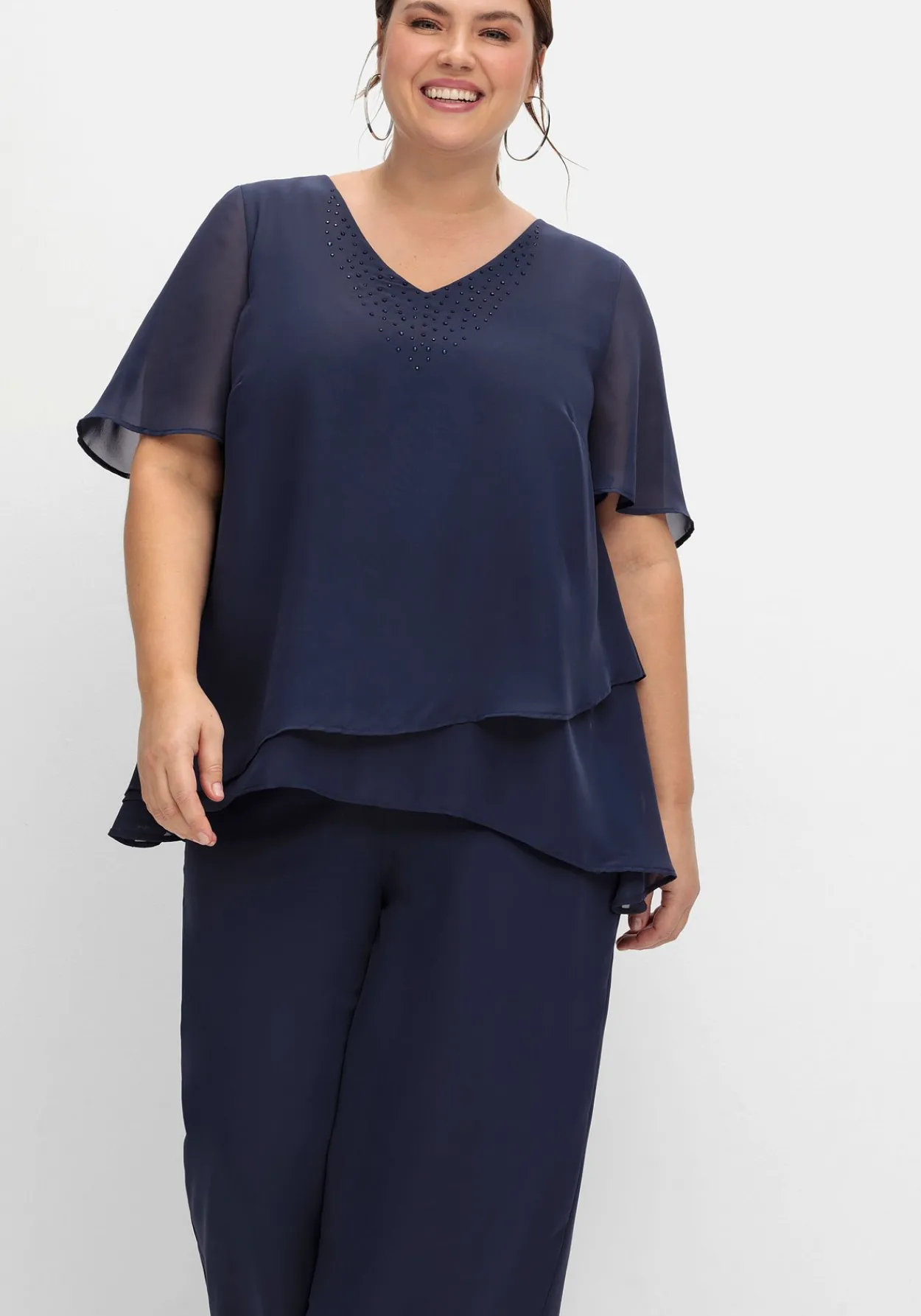 Georgette-Overall im Lagenlook, mit weitem Bein<sheego Discount