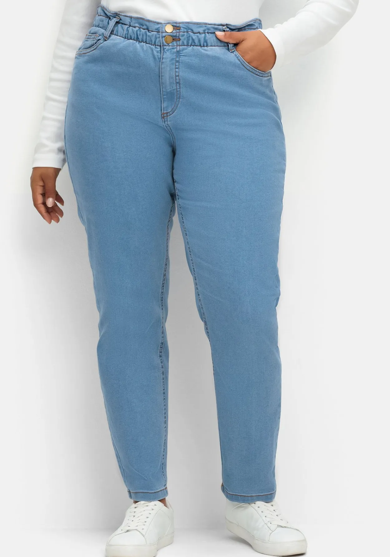 Gerade Jeans im extrahohen Paperbag-Schnitt<sheego Sale