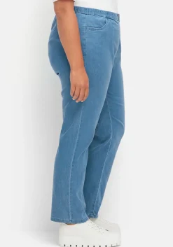 Gerade Jeans mit Smokbund und Used-Effekten<sheego Sale