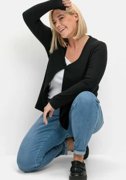 Gerippte Shirtjacke mit 1-Knopf-Verschluss<sheego New