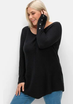 Gerippter Pullover mit spitz zulaufendem Saum<sheego New