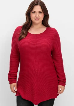 Gerippter Pullover mit spitz zulaufendem Saum<sheego Discount