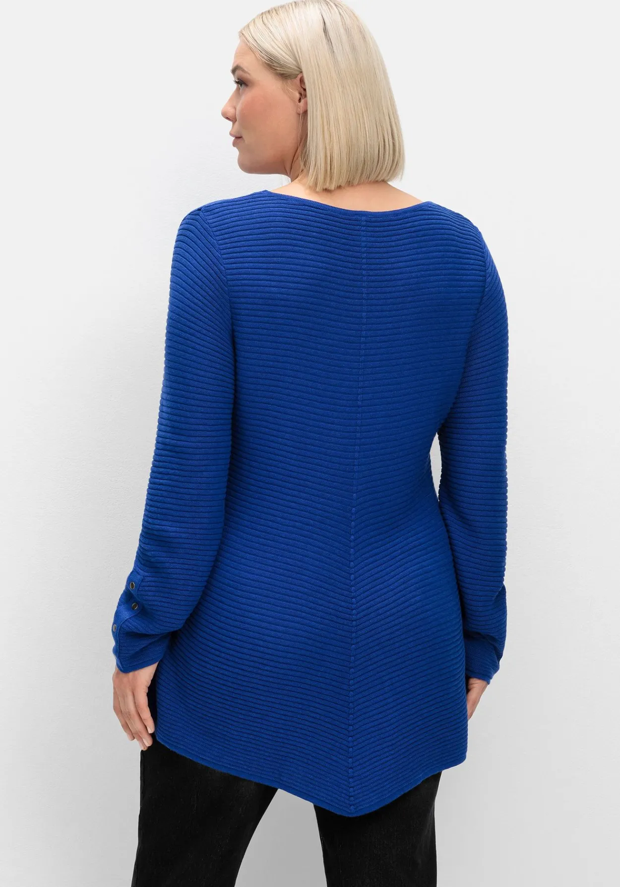 Gerippter Pullover mit spitz zulaufendem Saum<sheego Sale