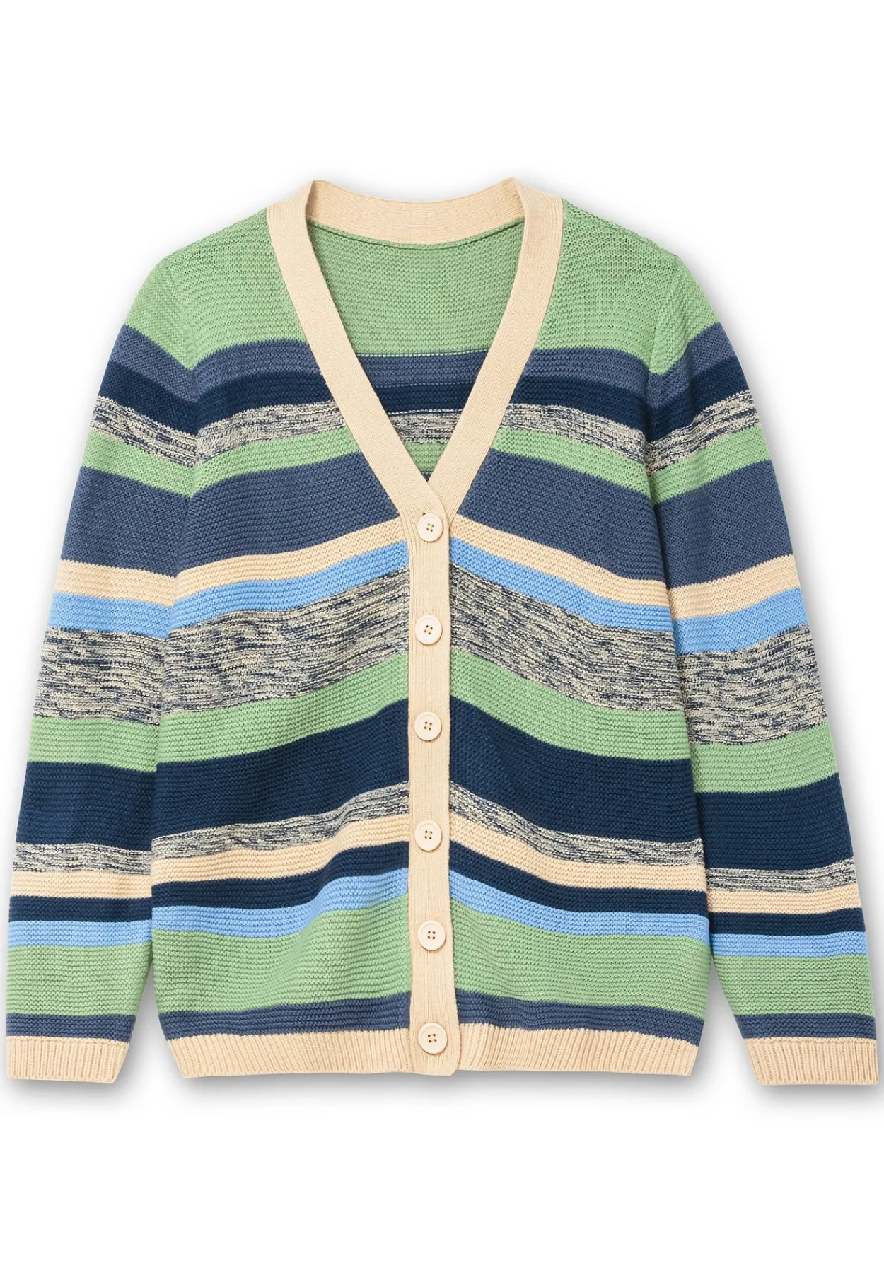 Gestreifte Strickjacke mit V-Ausschnitt<sheego Discount