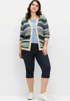 Gestreifte Strickjacke mit V-Ausschnitt<sheego Discount