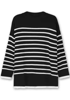 Gestreifter Pullover in A-Linie, mit Seitenschlitzen<sheego Hot