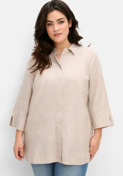 Hemdbluse im Leinen-Mix, mit feinen Streifen<sheego Discount