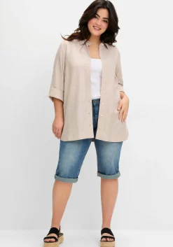 Hemdbluse im Leinen-Mix, mit feinen Streifen<sheego Discount