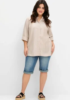 Hemdbluse im Leinen-Mix, mit feinen Streifen<sheego Discount