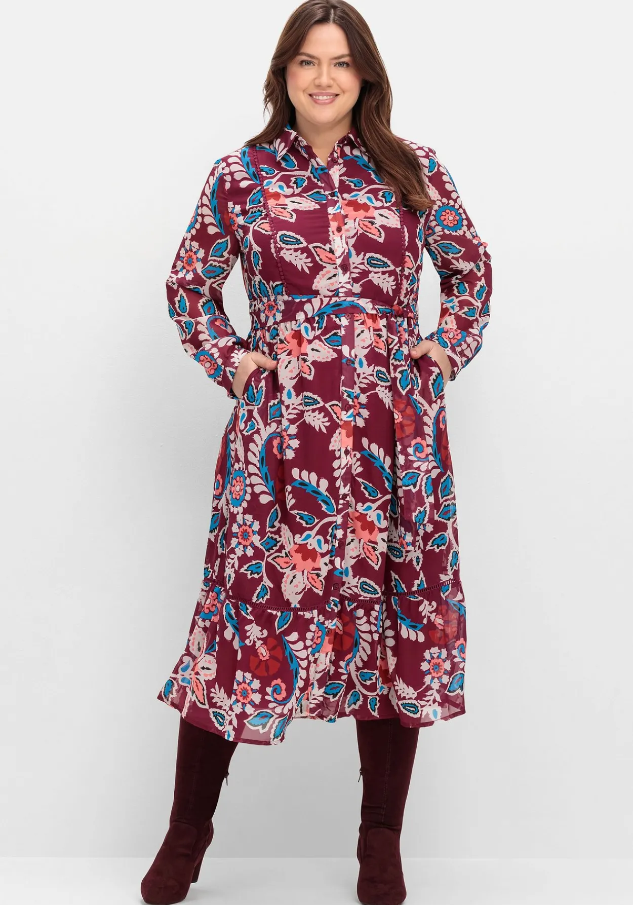 Hemdblusenkleid aus Chiffon, mit Blumendruck<sheego by Joe Browns Sale