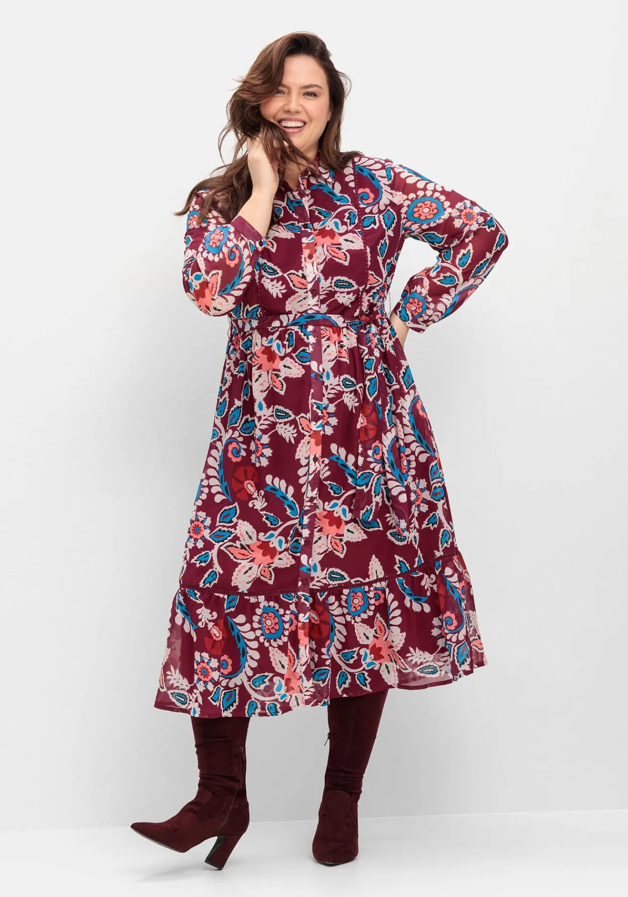 Hemdblusenkleid aus Chiffon, mit Blumendruck<sheego by Joe Browns Sale