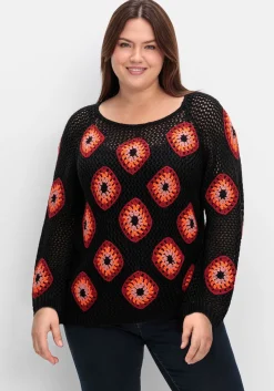 Häkelpullover mit aufgenähten Rhomben<sheego by Joe Browns Sale