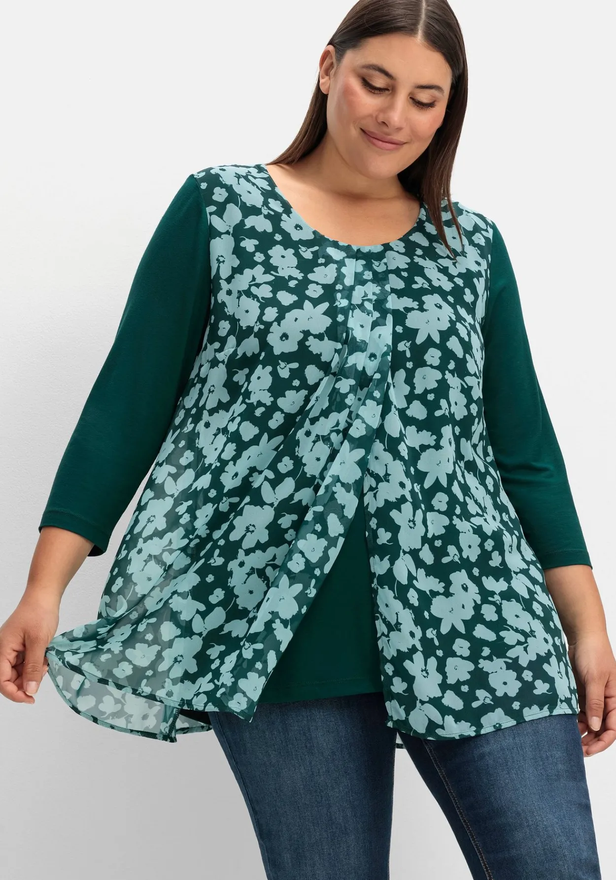 2-in-1-Blusenshirt mit bedrucktem Chiffon<sheego New