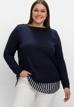 2-in-1-Langarmshirt mit Ansatz aus Blusenstoff<sheego Fashion