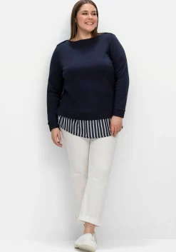 2-in-1-Langarmshirt mit Ansatz aus Blusenstoff<sheego Fashion