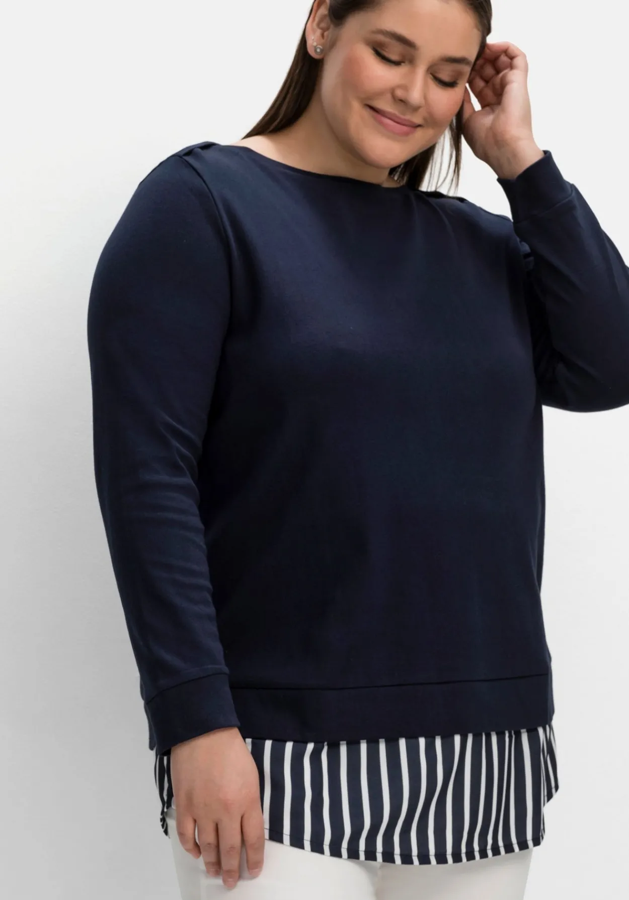 2-in-1-Langarmshirt mit Ansatz aus Blusenstoff<sheego Fashion