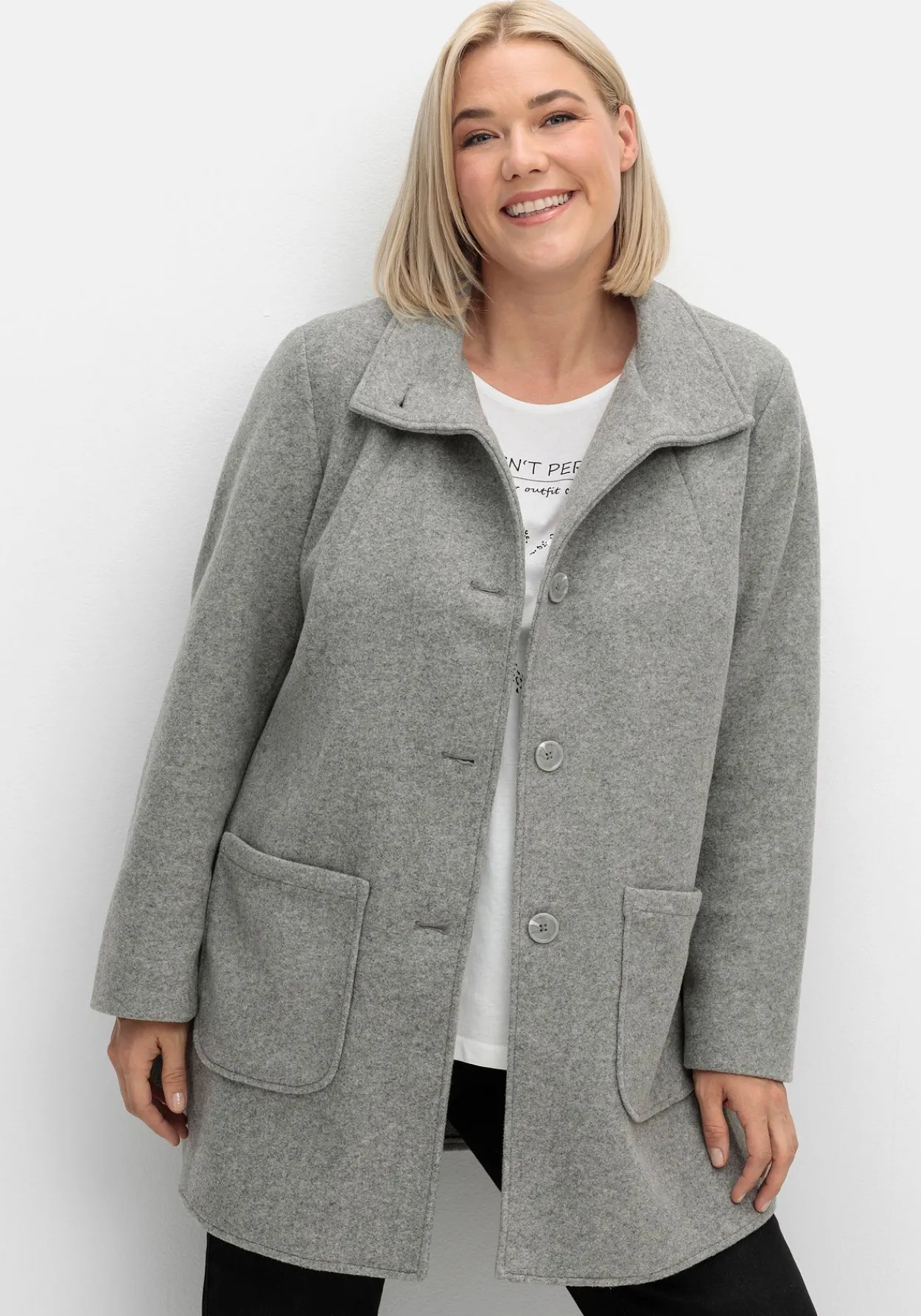 Jacke in Woll-Optik, mit abgerundeten Seitenschlitzen<sheego Clearance