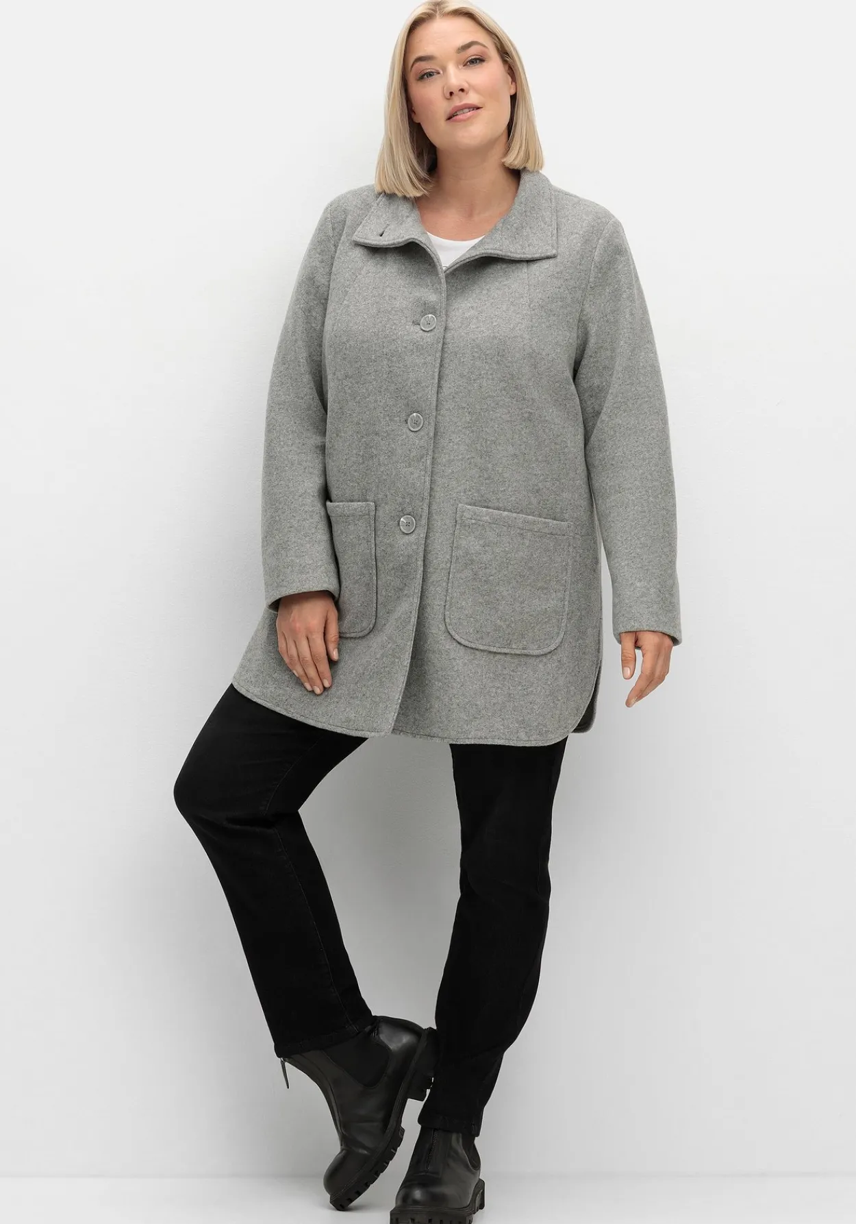 Jacke in Woll-Optik, mit abgerundeten Seitenschlitzen<sheego Clearance