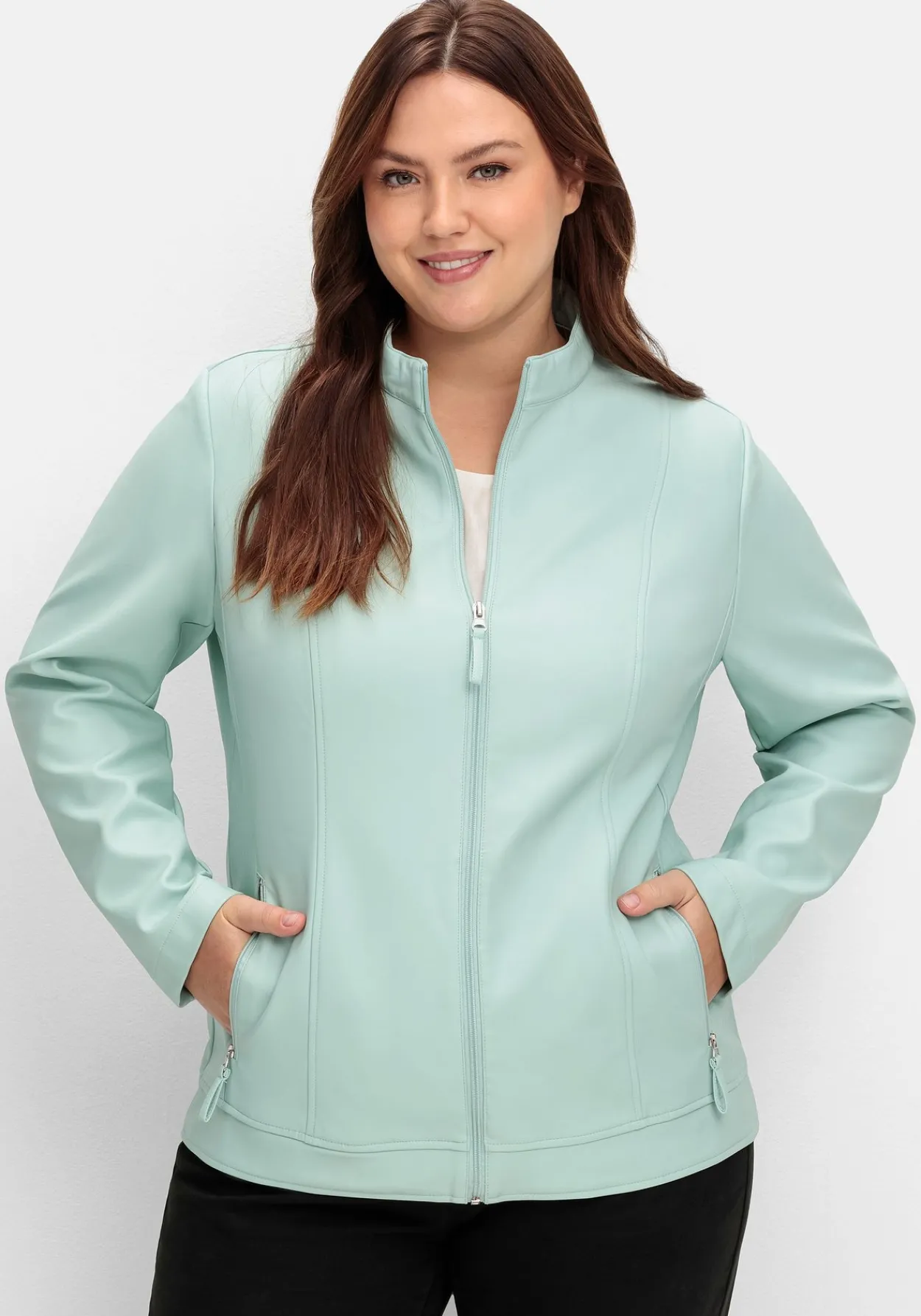 Jacke mit Stehkragen, aus Lederimitat<sheego Online