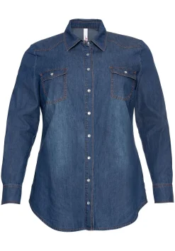 Jeansbluse mit Knopfleiste und Brusttaschen<sheego Hot