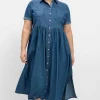Jeanskleid mit Blusenkragen und Teilungsnaht<sheego Fashion
