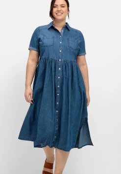 Jeanskleid mit Blusenkragen und Teilungsnaht<sheego Fashion